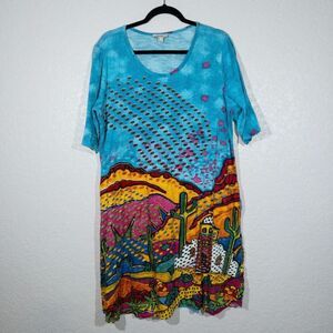 Orientique Naturally Australian Blue Landscape‎ Cotton T-Shirt Dress Large